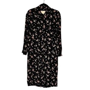 SaltWater LUXE Women's Black Floral Button Down Long Sleeve Midi Dress- Size XS